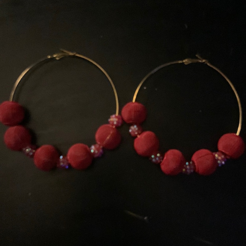 BOGO FREE. LARGE HOOPS WITH RED BALLS